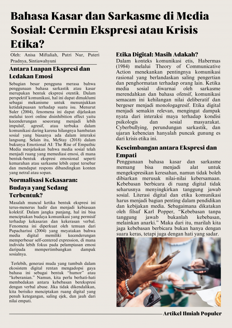 Artikel Ilmiah Populer | Bahasa Kasar dan Sarkasme di Media Sosial: Cermin Ekspresi atau Krisis Etika?